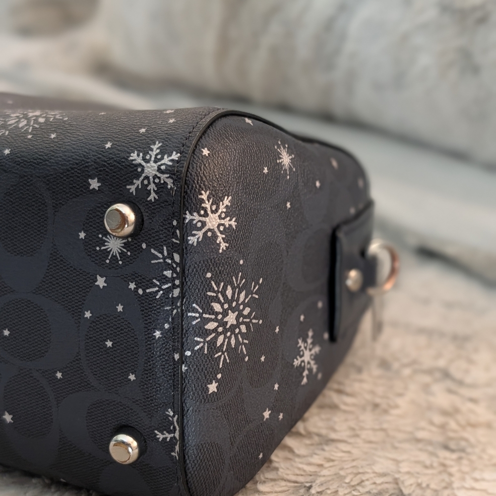 Coach Rowan Navy Blue Signature White Snowflakes Satchel Crossbody - Picture 6 of 10